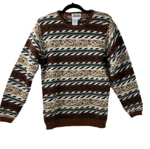 Retro Marella Wool Blend Sweater Neutral Stripe Pattern 90s - Picture 1 of 8